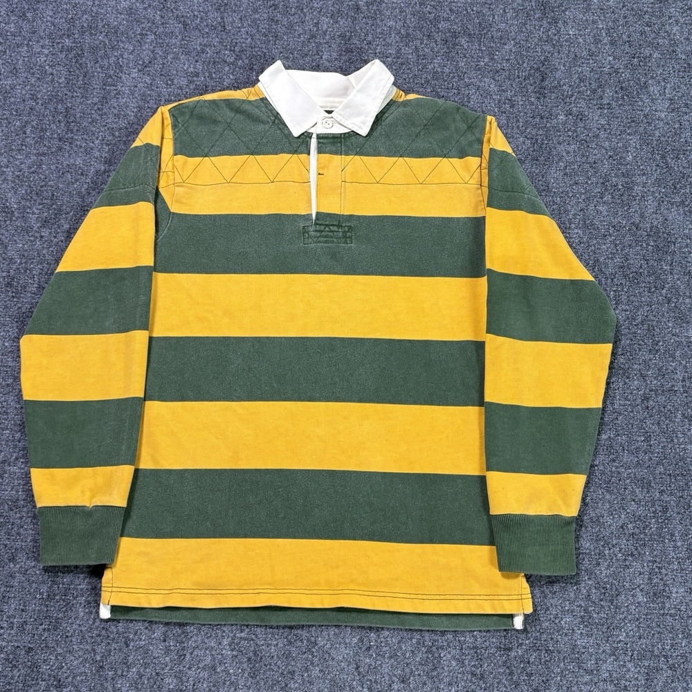 J Crew Striped Rugby Long Sleeve Shirt Men's Small Green Yellow Diamond Stitch